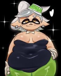 1girls big_belly black_background breasts chubby chubby_female clothed fat fat_belly female female_only grey_hair inkling kitapult marie_(splatoon) obese obese_female overweight overweight_female solo solo_female splatoon splatoon_(series) standing thick_thighs