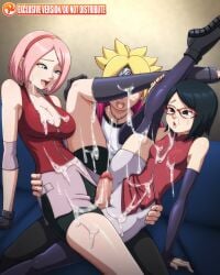 1boy 2girls 4:5 age_difference alternate_costume big_breasts big_penis bike_shorts black_eyes black_hair black_socks blonde_hair boruto:_naruto_next_generations breasts cleavage clothed_female clothed_sex cum cum_on_body cum_on_breasts cum_on_face cum_on_leg cum_on_thighs cumshot daughter double_tribadism_on_penis ejaculation faceless_male female glasses green_eyes grinding hairband large_breasts male milf mother mother_and_daughter multiple_girls naruto naruto_(series) naruto_shippuden older_female penis pink_hair red_hairband sakura_haruno sarada_uchiha scissoring sex shorts small_breasts socks spats straight thigh_socks thighhighs tight_clothing tribadism_on_penis uzumaki_boruto view_facing_male watermark younger_male