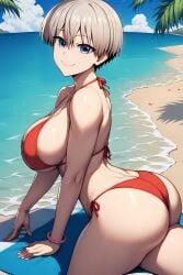 1girls ai_generated bare_legs beach big_ass big_butt bikini bikini_top blue_eyes eroero_waifus fat_ass gigantic_ass gigantic_breasts grey_hair huge_breasts huge_thighs light-skinned_female light_skin looking_at_viewer massive_ass massive_breasts multicolored_hair short_hair shortstack sideboob smiling solo_female squatting sweat sweatdrop thick_body thick_female thick_thighs thighs uzaki-chan_wa_asobitai! uzaki_hana voluptuous voluptuous_female