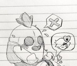 1boy 1girls brawl_stars colette_(brawl_stars) female heart male nervous scketch spike_(brawl_stars) sucking sucking_penis supercell