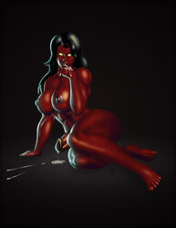 1futa 2d barefoot betty_ross black_hair breasts cum futa_only futanari glowing_eyes hair hulk_(series) humanoid_penis intersex marvel muscles muscular_futanari nude penis pose red-skinned_futanari red_she-hulk red_skin retracted_foreskin solo solo_futa tridark yellow_eyes