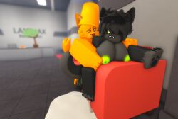 anthro catte_(kaiju_paradise) couch couch_sex cum cum_leaking female from_behind_position furry happy_expression kaiju_paradise looking_at_partner looking_pleasured male male/female ravenuwu roblox self_upload sex shade_(kaiju_paradise)