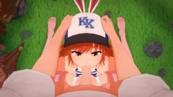 1boy 1girls 2024 animated anna_anon anna_skyler baseball_cap big_breasts blowjob bottomless breasts brown_eyes brown_hair bunny_ears bunny_girl deepthroat fellatio female hand_on_head large_breasts male male/female no_sound original original_character pov tagme tomboy video