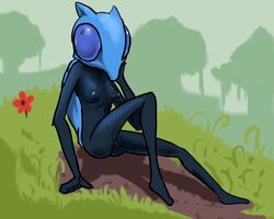 1girls ass blue_eyes blue_sclera blue_skin breasts derpling female female_focus female_only flower grass insect jungle monster_girl naked naked_female nipple no_clothes no_humans no_underwear nude nude_female oniontrain outdoors pussy sitting solo terraria tree trees