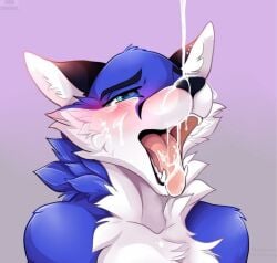 ahe_gao anthro bluby_the_fox bodily_fluids cum cum_on_face digital_media_(artwork) erection fur genital_fluids hair looking_pleasured male male_focus male_only nude portrait solo