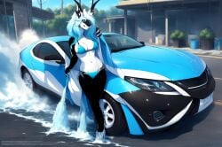 ai_generated anthro bikini blue_hair bra car car_wash dolphin dragon female female_only furry furry_female honda_civic humanoid hybrid marine marine_humanoid orca orca_girl orca_tail penelope_(rainbowscreen) pixai reptile reptile_humanoid shark solo solo_female stable_diffusion toothed_whale underwear vehicle washing_car whale