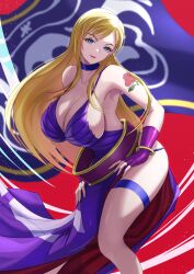 1girls 2d 2d_(artwork) arm_tattoo artist_name big_breasts blonde_female blonde_hair blonde_hair_female blue_eyes blush bonne_jenet breasts british_female busty cleavage dress ema_(emaura) fatal_fury female female_only fighting_game fingerless_gloves garou:_mark_of_the_wolves gloves hands_on_hips highres huge_breasts king_of_fighters leaning_forward legs long_hair parted_lips pink_lips seductive seductive_look seductive_smile smile snk solo solo_female tattoo thick_thighs thighs thong video_game_character video_game_franchise voluptuous white-skinned_female white_skin