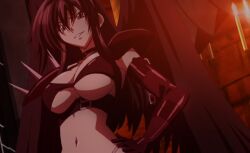 1girls big_breasts black_hair breasts busty confident demon_girl female female_only hi_res high_school_dxd large_breasts long_hair looking_at_viewer midriff navel parted_lips purple_eyes raynare seductive seductive_look seductive_smile sensual smile solo thong underboob