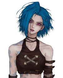 1girls alternate_hairstyle artist_request blue_hair female jinx_(league_of_legends) league_of_legends riot_games tagme_(artist)