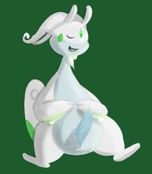 cbrye dragon goodra green_eyes grin male nintendo one_eye_closed penis pokemon pokemon_(species) pokemon_xy precum presenting slime smile video_games white_skin wink