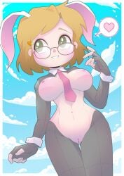 1girls animal_ears breasts bunny_ears carlos_webcomic ears glasses large_breasts original original_character reverse_bunnysuit short_hair vagina