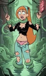 ai_generated ass bigmic145 black_shirt blue_eyes breasts cleavage corruption danny_phantom defeated defeated_heroine female hairband jazz_fenton jeans medium_breasts navel nickelodeon orange_hair panties restrained ripped_clothing ripped_pants sex sexually_suggestive shirt tentacle tentacle tentacle_rape tentacle_sex