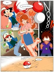 1girls 2boys botbot captured_girl cheating_mother cheating_wife comic comic_page delia_ketchum_(pokemon) english_text female gary_oak ginger_hair hanako_(pokemon) high_res housewife mature_female mature_woman milf mother ookido_shigeru page_2 pokeball pokemon pokemon_(series) satoshi_(pokemon) smiley_face smiling spread_legs spying surprised_expression text text_bubble worried_expression