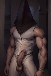 ai_generated balls bara big_balls big_penis clothing erection male male_only muscular_male penis pyramid_head silent_hill silent_hill_2