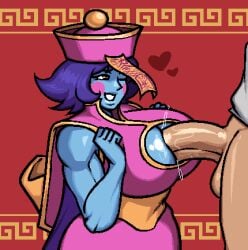 1boy 1girls big_breasts boob_window darkstalkers hsien_ko jiangshi lei-lei paizuri royalmilk20 tagme