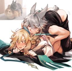 alhaitham_(genshin_impact) bunny_ears bunny_tail gay genshin_impact implied_anal implied_penetration implied_sex kaveh_(genshin_impact) rabbit_ears rabbit_humanoid yaoi