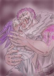 1boy 1girls aogiri11daikon blush brother_and_sister charlotte_brulee charlotte_katakuri female incest kissing male one_piece purple_hair red_hair saliva siblings あおぎり大根