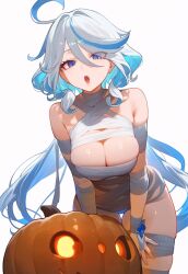ai_generated artdesignmaxel breasts female furina_(genshin_impact) genshin_impact halloween halloween_costume mummy mummy_costume mummy_wrappings