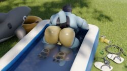 1boy 3d 3d_model 3d_render anthro ass balls bandit_heeler bara big_ass big_butt big_pecs bluey_(series) bluey_(show) bubble_ass bubble_butt canid canine codans daddy dat_ass dilf dumptruck_ass dumptruck_butt furry humanoid kemono male male_only manboobs mature_male muscular muscular_legs muscular_male muscular_thighs outdoors paws pool tail thick_thighs thong thong_only