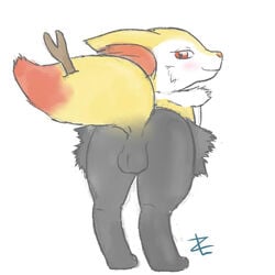 2013 3_toes ass balls barefoot blush braixen canine femboy fox fur looking_at_viewer male male_only nintendo orange_fur plain_background pokémon_(species) pokemon pokemon_(species) pokemon_xy red_eyes smile solo stick video_games white_fur yellow_fur zekromlover