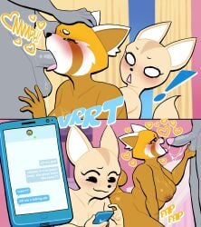 absurd_res aggretsuko ailurid all_fours anthro balls black_eyes blush bodily_fluids breasts brown_body brown_fur canid canine closed_eyes crouching fellatio female female_focus female_penetrated fennec_fox fenneko ffm_threesome fox fur genitals group group_sex hand_on_head heart_eyes heart_symbol hi_res humanoid_genitalia humanoid_penis laugh looking_at_genitalia looking_at_penis lovetopullmicke male male/female male_penetrating male_penetrating_female mammal oral orange_body orange_fur penetration penile penis penis_grab red_panda retsuko saliva saliva_string sanrio sex tan_body tan_fur tex texting threesome trio true_fox white_eyes wide_eyed