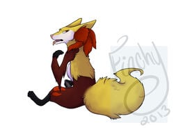 canine delphox fox mahoxy male male_only mamaglider masturbation nintendo panting penis pokemon pokemon_xy solo video_games