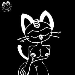 :3 areolae arm_support big_breasts breast_squeeze breasts closed_eyes cute cute_face feline female first_porn_of_character flat_colors front_view headwear huge_thighs meowbalt_(glitchypsi) monochrome nipples nude paws pussy self_upload solo supporting_breasts thick_thighs tongue tongue_out wide_hips