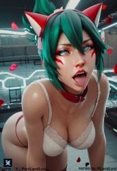 ai_generated big_ass big_breasts bra cameltoe cat_ears fox_ears kiriko_(overwatch) kitsune overwatch overwatch_2 pornlandlord shorts thick thick_thighs wet