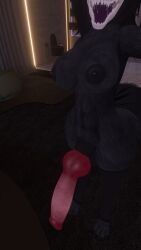 black_fur canine_penis futanari half-erect open_mouth saliva_string scp-1471 vrchat