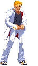 1boy animated animated artist_request kyosuke_kagami m.u.g.e.n mooning orange_hair pants_down penis pixel_animation pixel_art pubic_hair rival_schools solo sprite video_games white_background