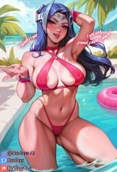 ai_generated big_ass big_breasts big_thighs bikini half_naked irelia irelia_xan league_of_legends league_of_legends:_wild_rift nipple_slip riot_games rodass rodassai