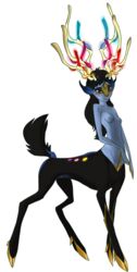 animal_ears antlers black_hair blue_skin breasts centaur deer_taur facial_mark female grey_eyes hooves long_hair looking_at_viewer monster_girl nintendo nipples personification pokemon pokemon_(species) pokemon_taur pokemon_xy pumpkinsoup smile solo tail taur topless xerneas