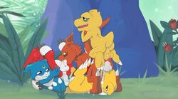 3_toes 5boys agumon anal anal_sex anthro ass_to_ass balls_deep bandai blushing closed_eyes cum cum_in_mouth cum_inside cum_on_face cum_out_mouth cum_while_penetrated cumdrip cumming deepthroat digimon feet feet_up fellatio fivesome foreskin forest furry gay green_eyes group group_sex guilmon heels holding_tail interspecies male male_only multiple_males no_humans on_back oral oral_sex orgasm orgy outside penetration penis red_eyes redemption3445 reptile scalie sex shallow_penetration shoutmon soles spitroast tagme testicles toe_claws toes uncut veemon video_games yaoi yellow_eyes