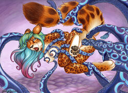 anal anal_sex anthro blue_eyes breasts double_penetration feline female fluffy_tail furry jaguar nipples nude open_mouth penetration pussy scullyraptor shinigamiinochi solo tentacle tongue vaginal_penetration