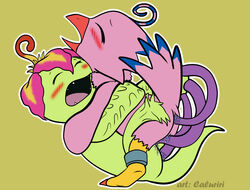 anal anal_insertion anal_sex biyomon blush caluriri closed_eyes digimon duo female green_background green_body insertion interspecies open_mouth palmon penetration pink_feathers piyomon plain_background pussy_juice ring tentacle vaginal_insertion vaginal_penetration yuri