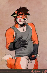 anthro balls beard black_nose canine cum facial_hair fox furry male male_only no_humans penis rthur solo tongue