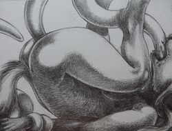 anthro ass_up canine forced fox furry hair lying on_back oral penetration rape sinistervibe tentacle tentacle_rape traditional_media wrists_bound