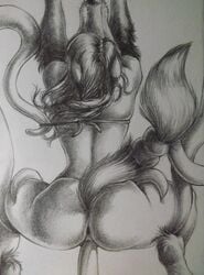 all_fours anthro anus ass ass_up canine female forced fox furry hair legs_bound long_hair penetration raised_tail rape sinistervibe swimsuit tentacle tentacle_rape traditional_media