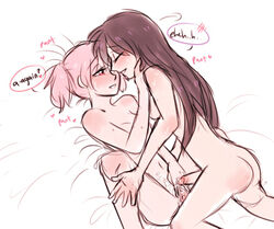 2girls after_sex brown_hair cum female futa_with_female futanari intersex multiple_girls penis pink_hair queenfuta the_party_tit