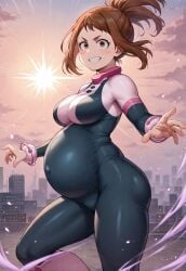 ai_generated big_belly big_breasts my_hero_academia ochako_uraraka ochako_uraraka_(hero_outfit) pregnancy pregnant pregnant_belly ready_to_pop uraraka_ochako uraraka_ochako_(hero_outfit)