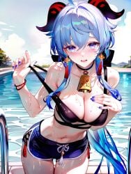 absurd_res ai_generated blush breasts ganyu_(genshin_impact) genshin_impact ministro navel swimming_pool swimsuit wet