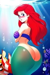 ai_generated ariel ariel_(the_little_mermaid) ass ass_expansion bubble_butt disney disney_princess expanding_ass expansion mermaid mermaid_tail sand the_little_mermaid underwater