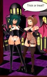 3d eight69 female_deku fishnets futanari halloween high_heels my_hero_academia ochako_uraraka succubus