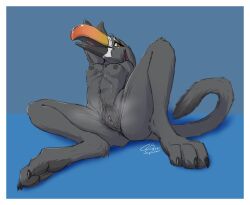 2021 anthro anus araçari athletic avian beak bird black_anus black_body black_claws black_fur black_nipples black_pawpads blue_background border breasts claws clb clitoral_hood clitoris digitigrade eyelashes felid female fur genitals green_eyes gryphon leaning leaning_backward leopard long_tail looking_up mammal mira_(wetchop) mythological_avian mythological_creature mythology nipples nude open_mouth pantherine pawpads pubes pussy raised_arm simple_background sitting solo spread_legs spreading tail thin_tongue toe_claws tongue toucan white_body white_border white_fur