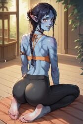 ai_generated ass avatar avatar:_the_way_of_water kiri_(avatar) kneeling na'vi sports_bra yoga_pants