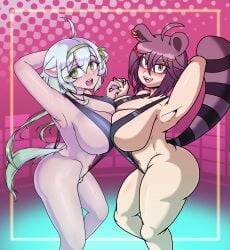 armpits breast_squish breasts_squeezed_together bush ferret_girl handholding laimu large_breasts large_penis looking_at_viewer poopishness raccoon_girl scuttlefish snuffy sweat tagme virtual_youtuber