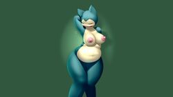 blush breasts chubby closed_eyes elpatrixf fangs female nintendo pink_nipples pokemon snorlax video_games wallpaper wide_hips