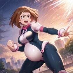 ai_generated big_belly big_breasts my_hero_academia ochako_uraraka ochako_uraraka_(hero_outfit) pregnancy pregnant pregnant_belly ready_to_pop uraraka_ochako uraraka_ochako_(hero_outfit)