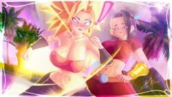 2girls big_breasts blush caulifla dragon_ball_super female female_only kale koikatsu multiple_girls ninapieta surprised