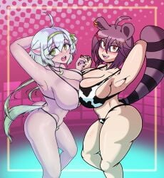 armpits breast_squish breasts_squeezed_together bush ferret_girl handholding laimu large_breasts large_penis looking_at_viewer poopishness raccoon_girl scuttlefish snuffy sweat tagme virtual_youtuber